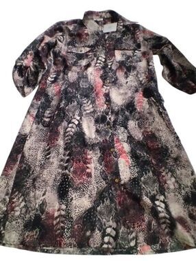 J GEE WOMEN'S Abstract Snake-Print Button-Front Dress Black Gray & Pink NEW M